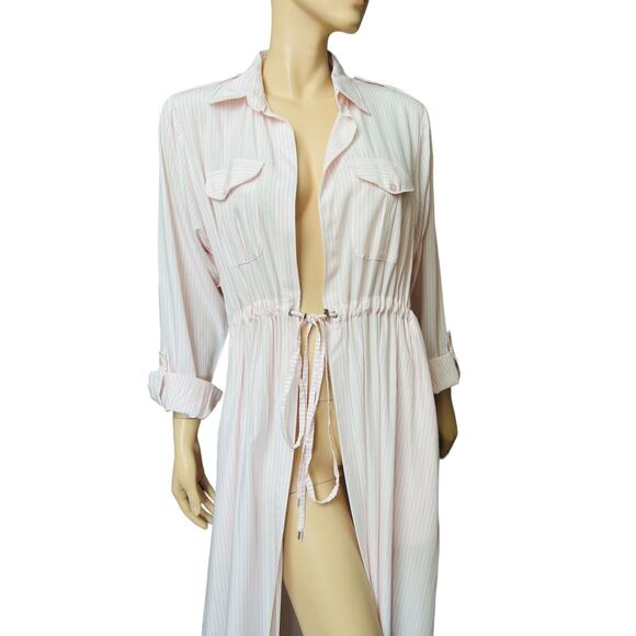 New AAB Stripes Maxi Tunic Dress Sz XL 100% Cotton New with Tag Tie on the Waist - Picture 3 of 14